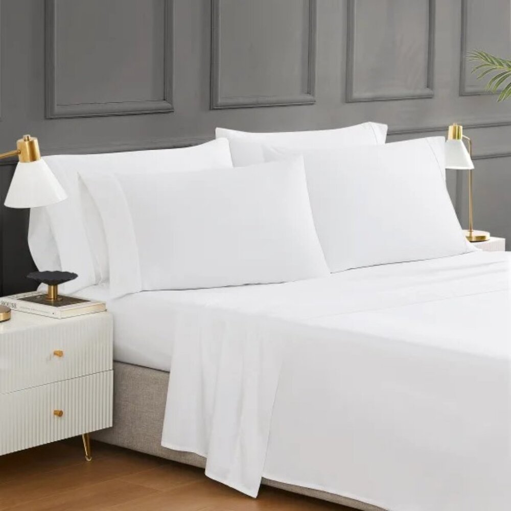 Hotel Signature Sateen Queen 6 Piece Sheet Set, White, NWT